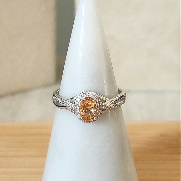 Ryze Jewelry - NWT Ryze Peach Moscato & White CZ .925 Sterling Silver Ring - Size 9.75